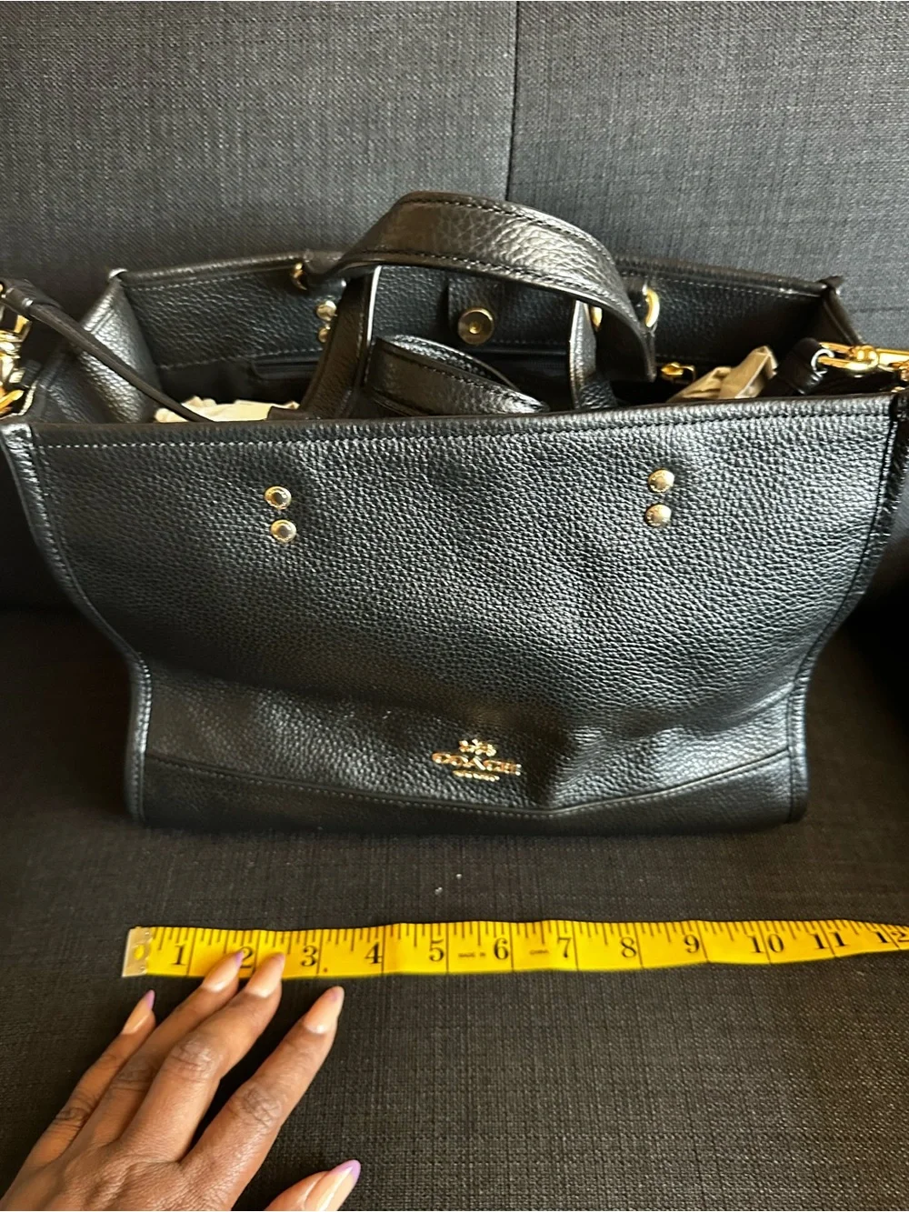 Coach Black Pebbled Leather Carryall Bag with Gold Hardware - Picture 2 of 7